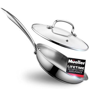 Mueller DuraClad Tri-Ply Stainless Steel 8-Inch Fry Pan with Lid, Extra Strong Cookware, 3-layer Bottom, Even Heat Distribution, Ergonomic and EverCool Stainless Steel Handle