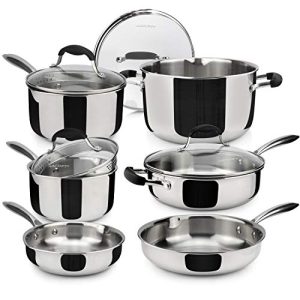 AVACRAFT 18/10 Stainless Steel Premium Multiclad Pots and Pans Set, High Quality Stainless Steel Cookware Set, Tri-Ply Body Stainless Steel Pan Set, 10-Piece Set