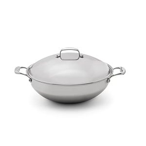 Heritage Steel 13.5 Inch Wok with Lid - Titanium Strengthened 316Ti Stainless Steel Pan with 5-Ply Construction - Induction-Ready and Fully Clad, Made in USA