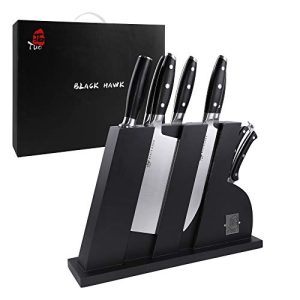 TUO Kitchen Knife Set - 8 Pcs Knife Set with Wooden Block, Honing Steel Shears Included - German HC Stainless Steel Knife Block Set - Ergonomic Pakkawood Handle - BLACK HAWK SERIES with Gift Box