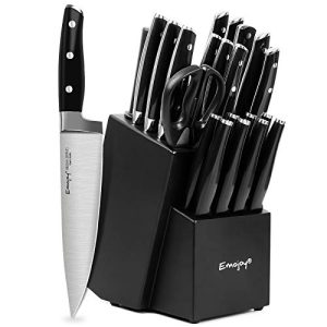 Knife Set with Block, 22 Pcs Kitchen Knife Set with Sharpener Black, German Stainless Steel Knives Set with Carving Fork Steak Knives, High Carbon Full Tang Knives Set