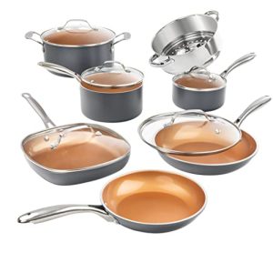 Gotham Steel Pots and Pans Set 12 Piece Cookware Set with Ultra Nonstick Ceramic Coating by Chef Daniel Green, 100% PFOA Free, Stay Cool Handles, Metal Utensil & Dishwasher Safe - 2020 Edition
