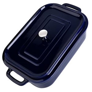 16.9x10 Inch,4.5 quart， Ceramic Casserole Dish with Lid, Large bakeware,Covered Rectangular Set, Lasagna pan Pans for Cooking, Baking dish With Lid for Dinner, Kitchen Blue deep oven extra dishes serving loaf toast Toasted Breads stoneware 9x13x5 safe 4 inch