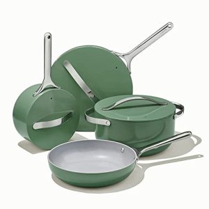 Caraway Nonstick Ceramic Cookware Set (12 Piece) Pots, Pans, Lids and Kitchen Storage - Non Toxic, PTFE & PFOA Free - Oven Safe & Compatible with All Stovetops (Gas, Electric & Induction) - Sage
