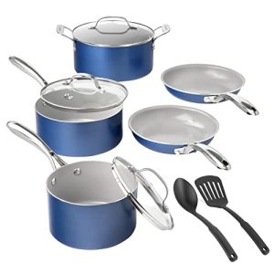 Granitestone 10 Piece Cookware Set Pots and Pans Set with Ultra Nonstick Ceramic Coating, 100% PFOA PFAS Free Cookware Set, Stay Cool Handle, Metal Utensil Oven & Dishwasher Safe - Navy Blue