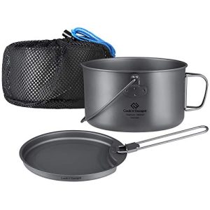 COOK'N'ESCAPE Titanium Camping Cookware - Ultralight 2 Piece 1.5L Hanging Pot and 0.45L Pan with Folding Handle - Outdoor Cookset Open Over Fire Hiking Backpacking