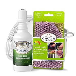 Heavy Duty Stainless Steel Cookware Cleaner & Stainless Steel Polish Kit – For Pots, Pans, Cookware, Silverware, Rust, Stains, Tarnish – 16oz Soft Cleanser & Non Scratch Scouring Scrubber - USA Made
