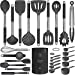 Large Silicone Cooking Utensils Set - Heat Resistant Kitchen Utensils,Turner Tongs,Spatula,Spoon,Brush,Whisk,Stainless Steel Silicone Cooking Tool for Nonstick Cookware,Dishwasher Safe (Gray)