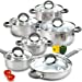 Cook N Home Basic Cookware Set, 12-Piece Silicon over handle, Stainless steel grey silicone handle