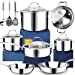 HOMICHEF 14-Piece Nickel Free Stainless Steel Cookware Set Whole-Clad 3-Ply - Mirror Polished Stainless Steel Pots And Pans Set - Healthy Cookware Set With Steamer - Non-Toxic Induction Cookware Sets