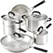 KitchenAid Stainless Steel Cookware/Pots and Pans Set, 10 Piece, Brushed Stainless Steel