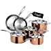 Whole Tri-ply 18/10 Stainless Steel Pot and Pan Set (10 Piece), Copper Pots and Pans Set with Stainless Steel Lid, Induction Cookware Set, Include Stock Pot, Saucepan, Frying Pan - Copper