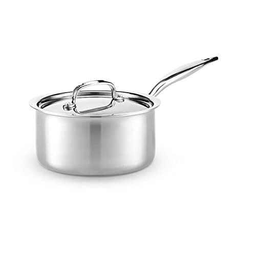 Heritage Steel 3 Quart Saucepan - Titanium Strengthened 316Ti Stainless Steel with 5-Ply Construction - Induction-Ready and Fully Clad, Made in USA
