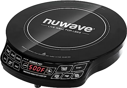 NUWAVE Flex Precision Induction Cooktop, Portable, Large 6.5” Heating Coil, Temperature from 100F to 500F, 3 Wattage Settings 600, 900, and 1300w