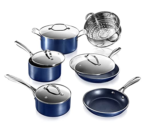 Granitestone Blue Cookware Sets Nonstick Pots and Pans Set– 10pc ...