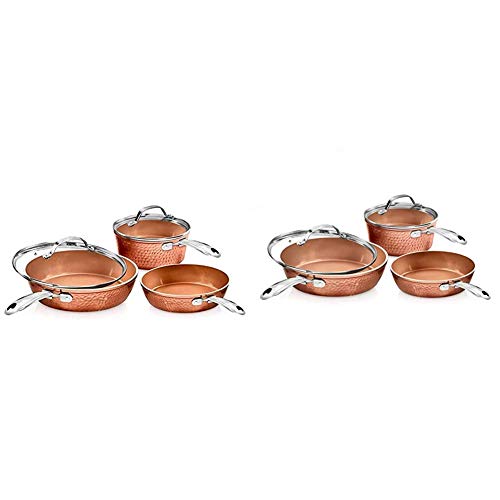 Gotham Steel Pots and Pans Set, 10 Piece, Hammered Copper & Premium Hammered Cookware – 5 Piece Ceramic Cookware, Pots and Pan Set with Triple Coated Nonstick Copper Surface & Aluminum Composition