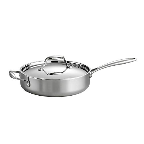 Tramontina Covered Deep Saute Pan Stainless Steel Induction-Ready Tri-Ply Clad 3-Quart, 80116/058DS