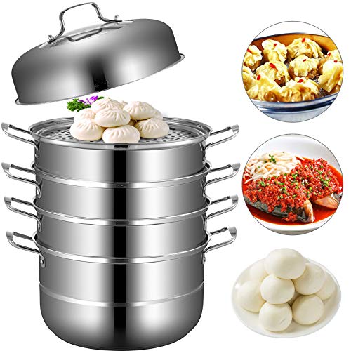 VEVOR 5-Tier Stainless Steel Food Steamer, 11'' Steaming Cookware Saucepot ...