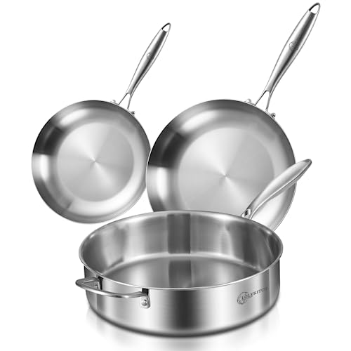 LOLYKITCH Whole Body Tri-Ply Stainless Steel Deep Frying Pan Set ...