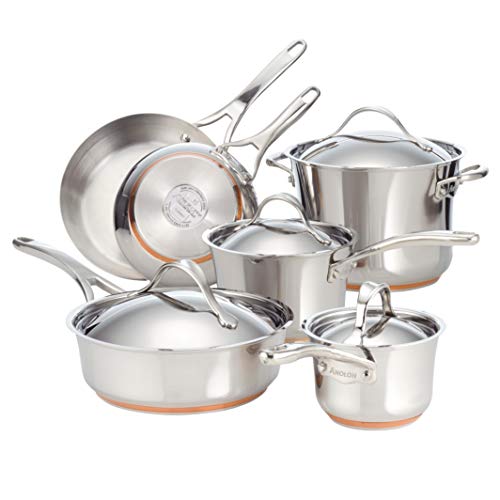 Anolon Nouvelle Stainless Steel Cookware Pots and Pans Set, 10 ...