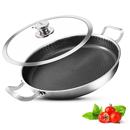 Vinchef Non Stick Frying Pans with Cooking Lid, 13” Stainless ...