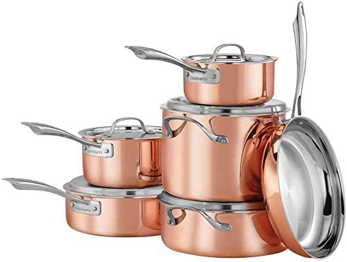 Cuisinart CTPG-11PC Copper Tri-Ply Stainless Steel Lids 11-Piece Aluminum Core Cookware Set