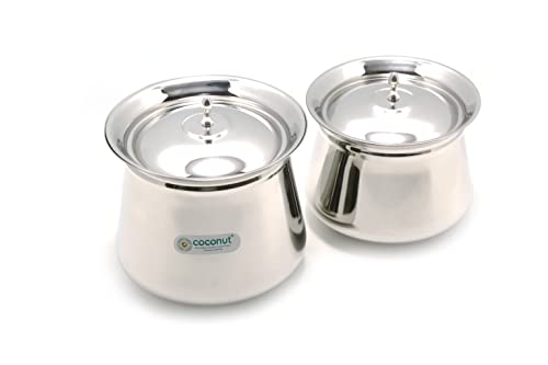 Coconut Eureka Stainless Steel Cookware Handi with Lids - 2 Units (Capacity - 850 & 1400 ML)