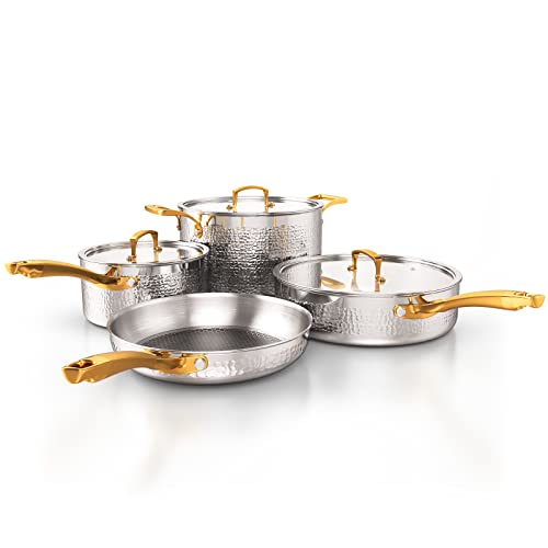 Homaz life Pots and Pans Set, Tri-Ply Stainless Steel Hammered ...