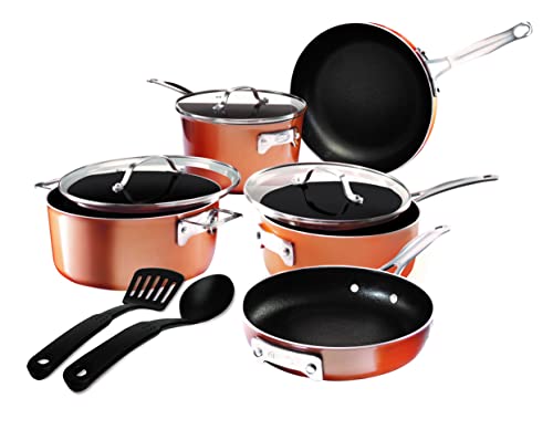 Gotham Steel Pots and Pans Set Nonstick, 10 Piece Space Saving Kitchen Cookware Set with Induction Cookware, Stackable Nonstick Pots and Pans for Cooking, Dishwasher & Stovetop Safe, 100% Toxin Free