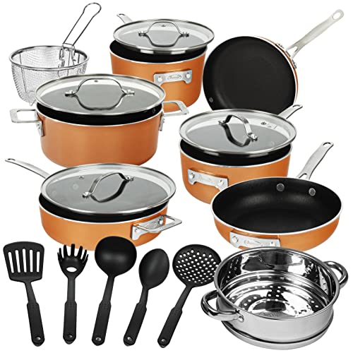 GOTHAM STEEL 2961 Stackmaster Pots & Pans Set – Stackable 17 Piece Cookware Saves 30% Space, Ultra Nonstick Cast Texture Coating, Oven and Dishwasher Safe, Aluminum, Copper
