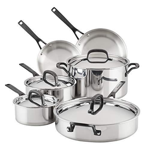 KitchenAid 5-Ply Clad Stainless Steel Cookware Pots and Pans Set, ...