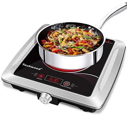 Techwood Hot Plate Electric Stove Single Burner Countertop Infrared Ceramic Cooktop, 1500W Timer and Touch Control, Portable Compatible All Cookware, Ceramic Glass & Stainless Steel Easy to Clean