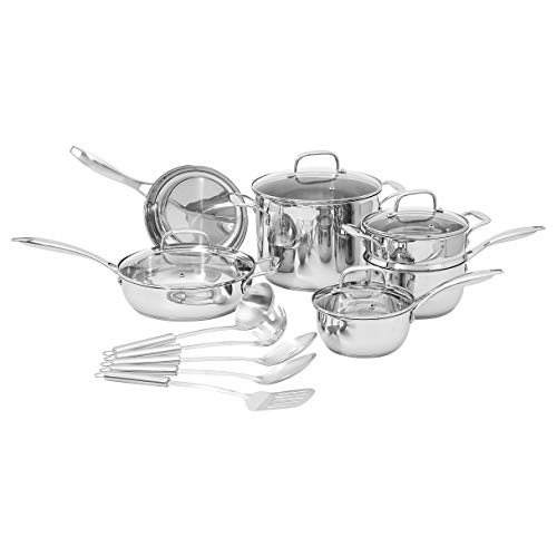 Amazon Basics Stainless Steel 15-Piece Cookware Set, Pots, Pans and ...