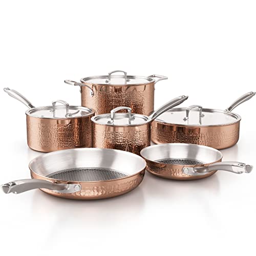 Homaz life Pots and Pans Set, Tri-Ply Stainless Steel Hammered ...