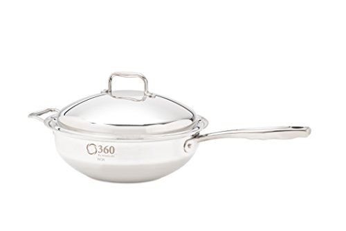 360 Wok with Lid, 5 Quart, Stainless Steel Cookware, Oven Safe, Hand Crafted in the United States, Induction Cookware.