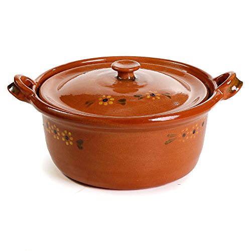 Ancient Cookware, Mexican Clay Lidded Cazuela Pot, Medium, Terracotta, 3.5 Quarts