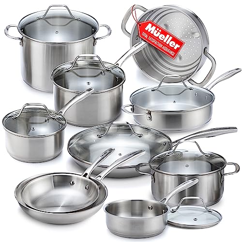 Mueller Pots and Pans Set 17-Piece, Ultra-Clad Pro Stainless Steel ...