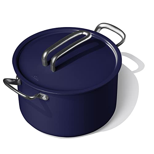 Nontoxic, nonstick BPA-free Risa kitchen stock pot with lid and pot holders for gas, electric, & induction stove by Eva Longoria - Deep Blue
