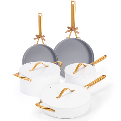 Ceramic Pots and Pans Set - Nonstick Cookware Sets Non Toxic Cookware Set, PFOA Free, Induction Cookware With Dutch Oven, Frying Pan, Saucepan, Sauté Pan, Luxe Gold Pots and Pans for Cooking Set Gifts