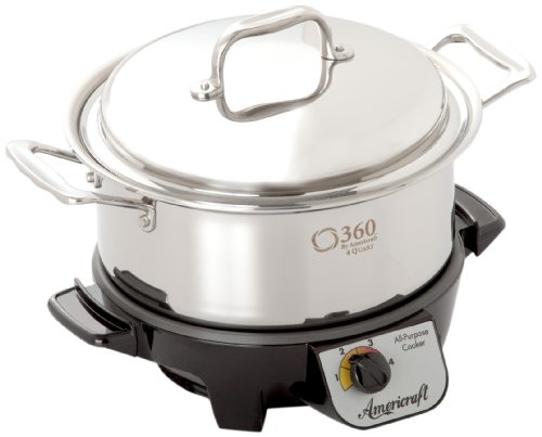 360 Stainless Steel Slow Cooker (4 Quart), Stock Pot is Induction Cookware, Waterless Cookware, Stainless Steel Cookware. Electric Slow Cooker Base Included.