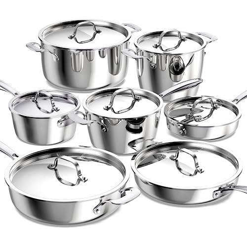 Nuwave Pro-Smart 9pc Stainless Steel Cookware Set, Heavy-Duty Tri-Ply 3.1mm Thickness, 18/10SS, Space Saving Nestable Design, Stay-Cool Handles, Induction-Ready, Works on All Cooktops, 20Yeär Wärranty