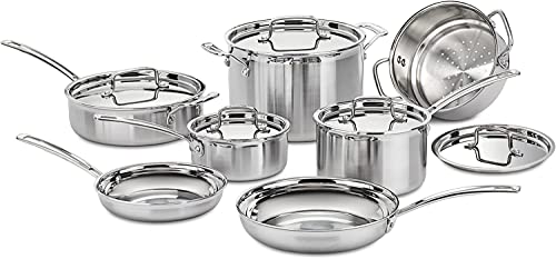 Anyfish Stainless Steel Cookware Pots and Pans Set For All Stoves Oven Dishwasher Safe, 16 Pieces With Saucepan, Skillet, Stockpot, Saute Pan, Steamer And Utensils