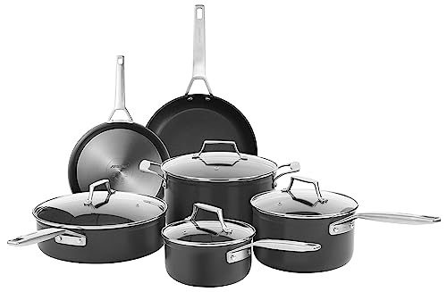 MSMK 10-Piece PRO Nonstick Cookware Pots and Pans Set, Burnt also Non stick, Durable & Oven Safe to 700℉, Induction, Ceramic and Gas Cooktops, Stay-Cool Handle, Dishwasher Safe PFOA-Free
