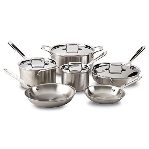 All-Clad D5 5-Ply Brushed Stainless Steel Cookware Set 10 Piece Induction Oven Broil Safe 600F Pots and Pans