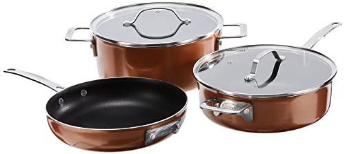 Gotham Steel Stackable Pots and Pans Set – Stackmaster 5 Piece Cookware Set with Ultra Nonstick Cast Texture Ceramic Coating, Saves 30% Space, Sauce Pans, Stock Pots, Skillets & More –Dishwasher Safe