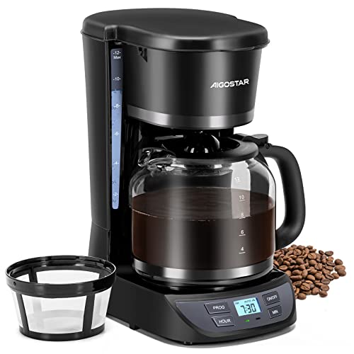 Aigostar Programmable Coffee Maker, 12 Cup Coffee Maker with Glass ...