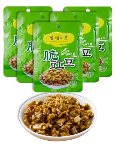 Bohong Food Pickled Cowpea, Chinese Pickles with Salty, Spicy and Sour, Crisp Taste, Chinese Snacks, a Seasoning in Food, Pack of 5