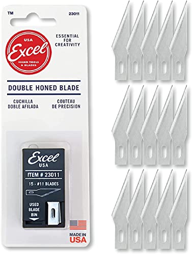 Excel Blades #11 Craft Knife Replacement Blades - Double Honed Blades for Craft Knife - Perfect for Trimming Wood, Plastic, Paper, Leather and More - Set of 15 with Dispenser