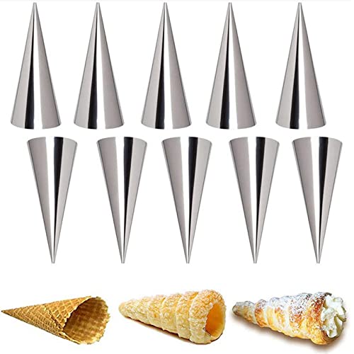 Joyeee 10 Pieces Pastry Cream Horn Molds, Stainless Steel Cannoli Tubes Puff Waffle Cone Pastry Roll Horn, 5 Inch Large Size Croissant Mold Brioche Pans Kitchen Baking Tool, Pastry Baking Molds