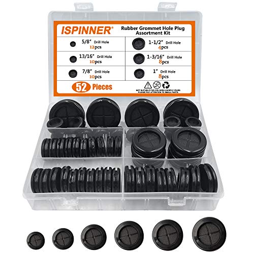 ISPINNER 52pcs 6 Sizes Rubber Grommet, Double Sided Round Rubber Hole Plug, Drill Hole 5/8